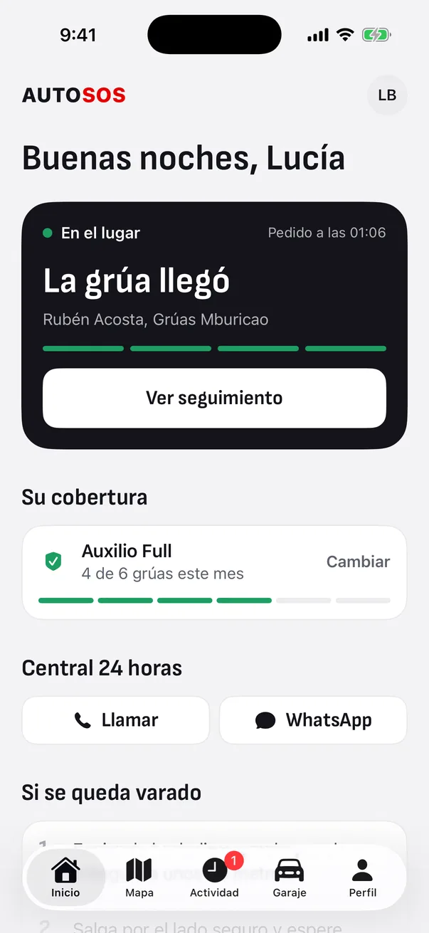 Aviso de que la grúa llegó